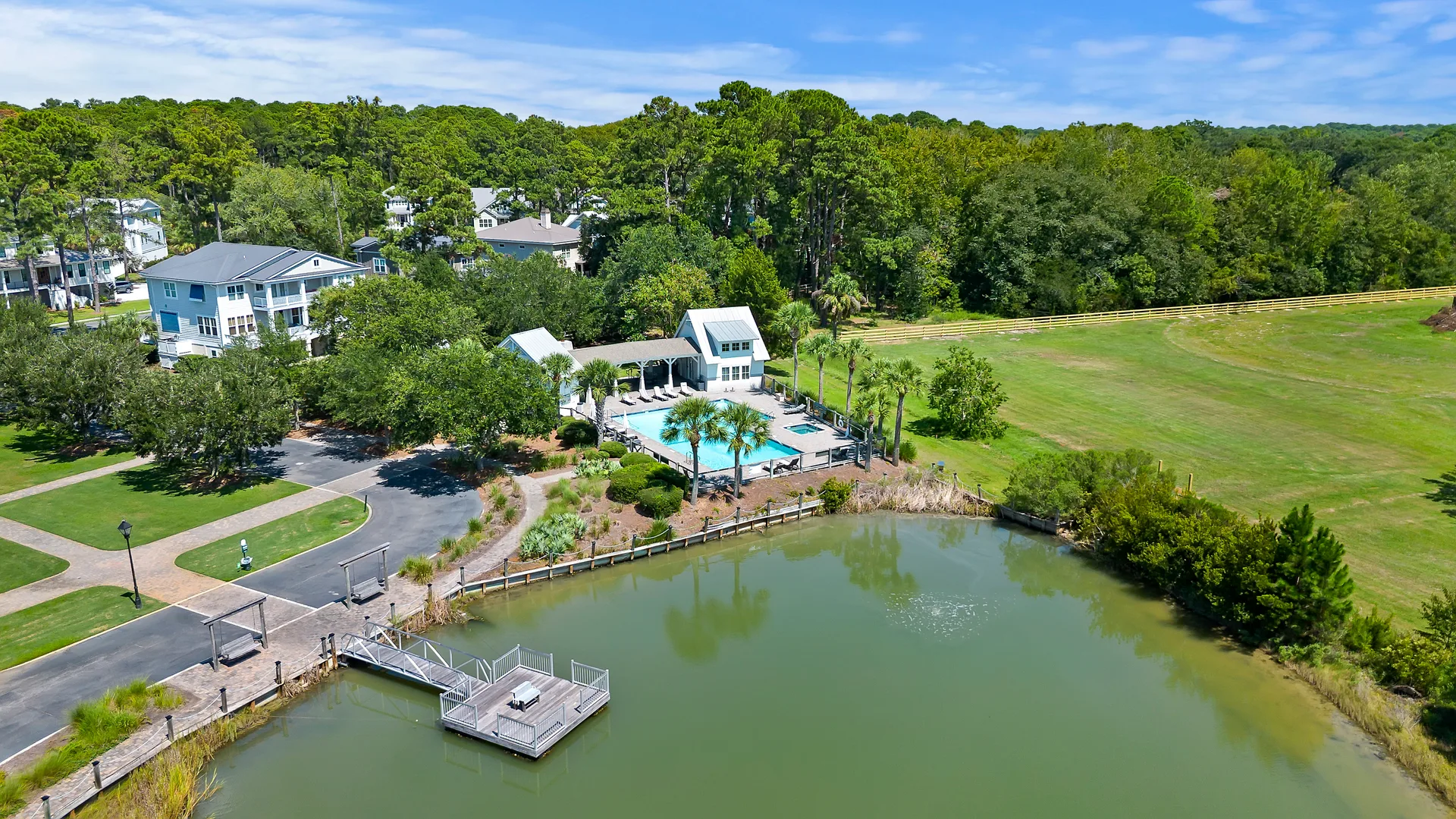 Community pool and dock on Lake Russell in The Paddocks