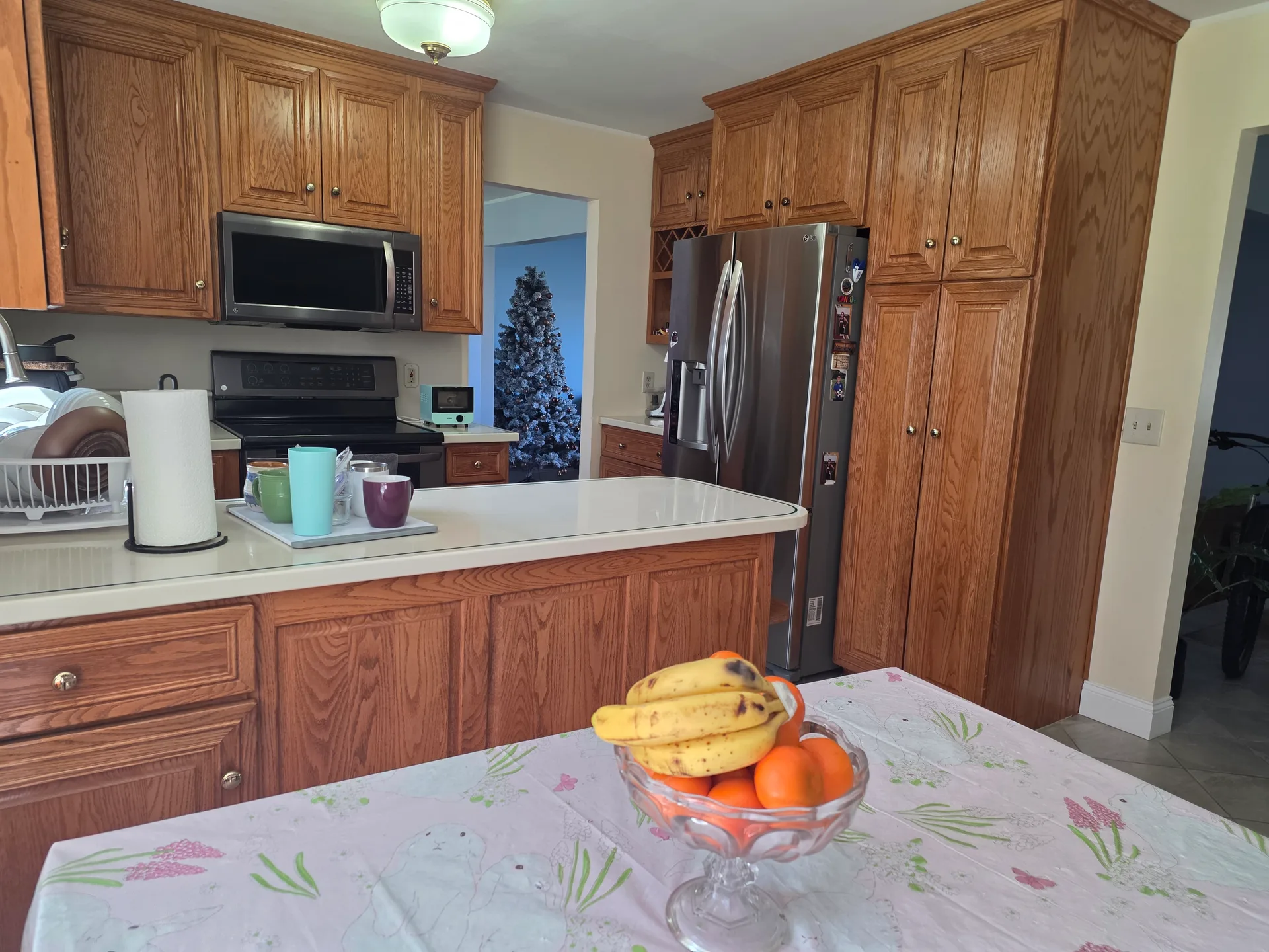 Oak kitchen with stainless steel appliances