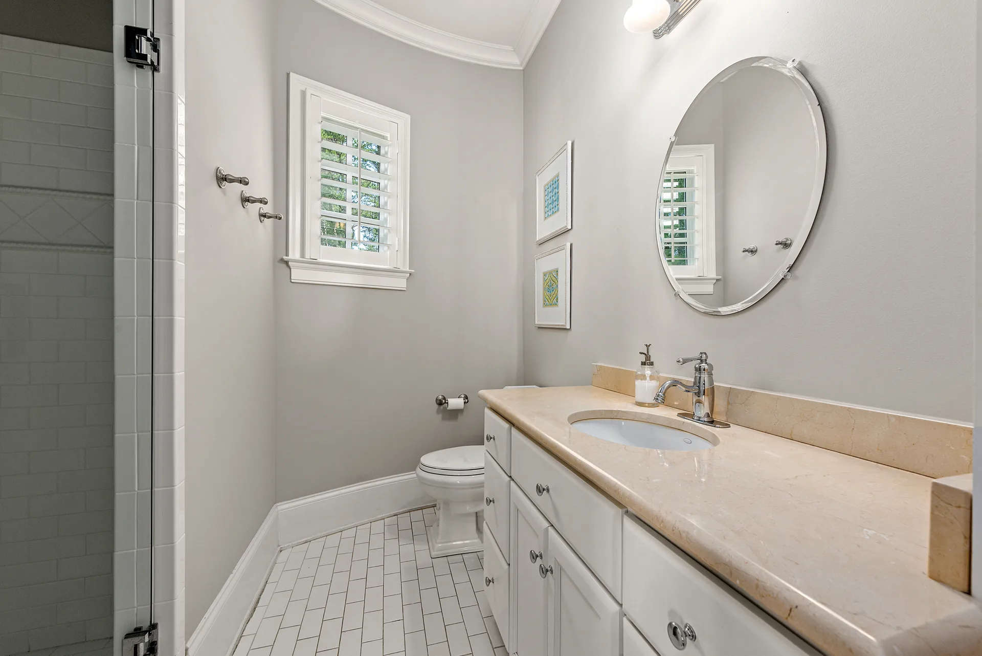 Guest bathroom with marble countertop