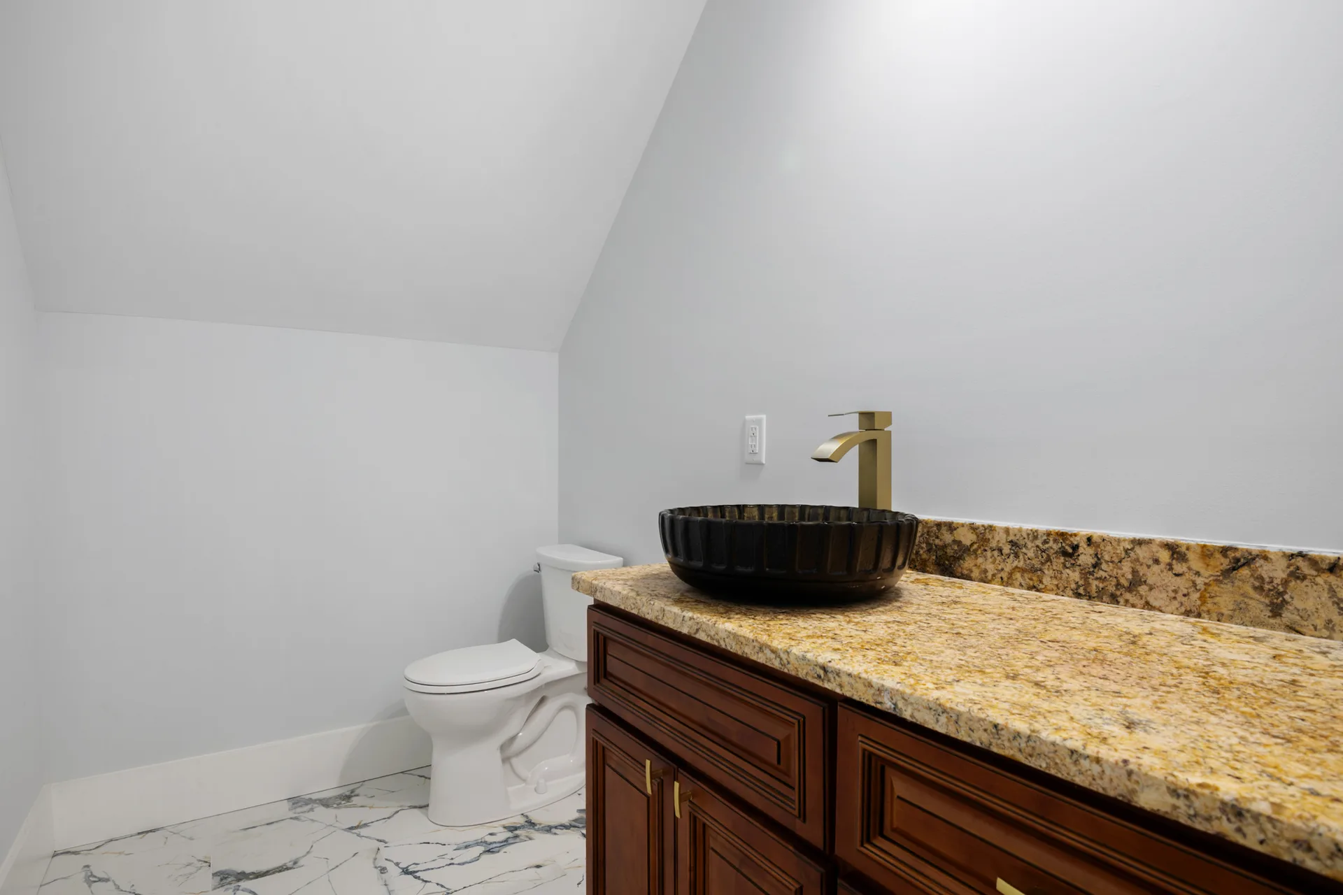Upstairs half bath with vessel sink