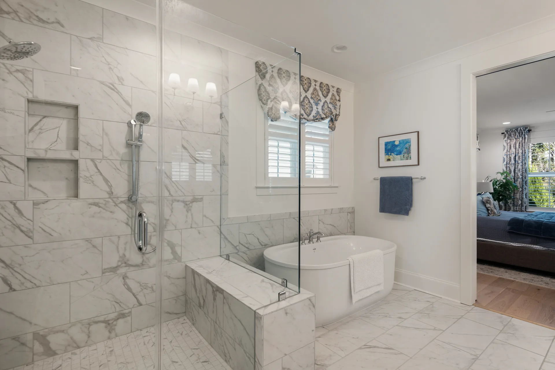 Primary bath with a freestanding soaking tub