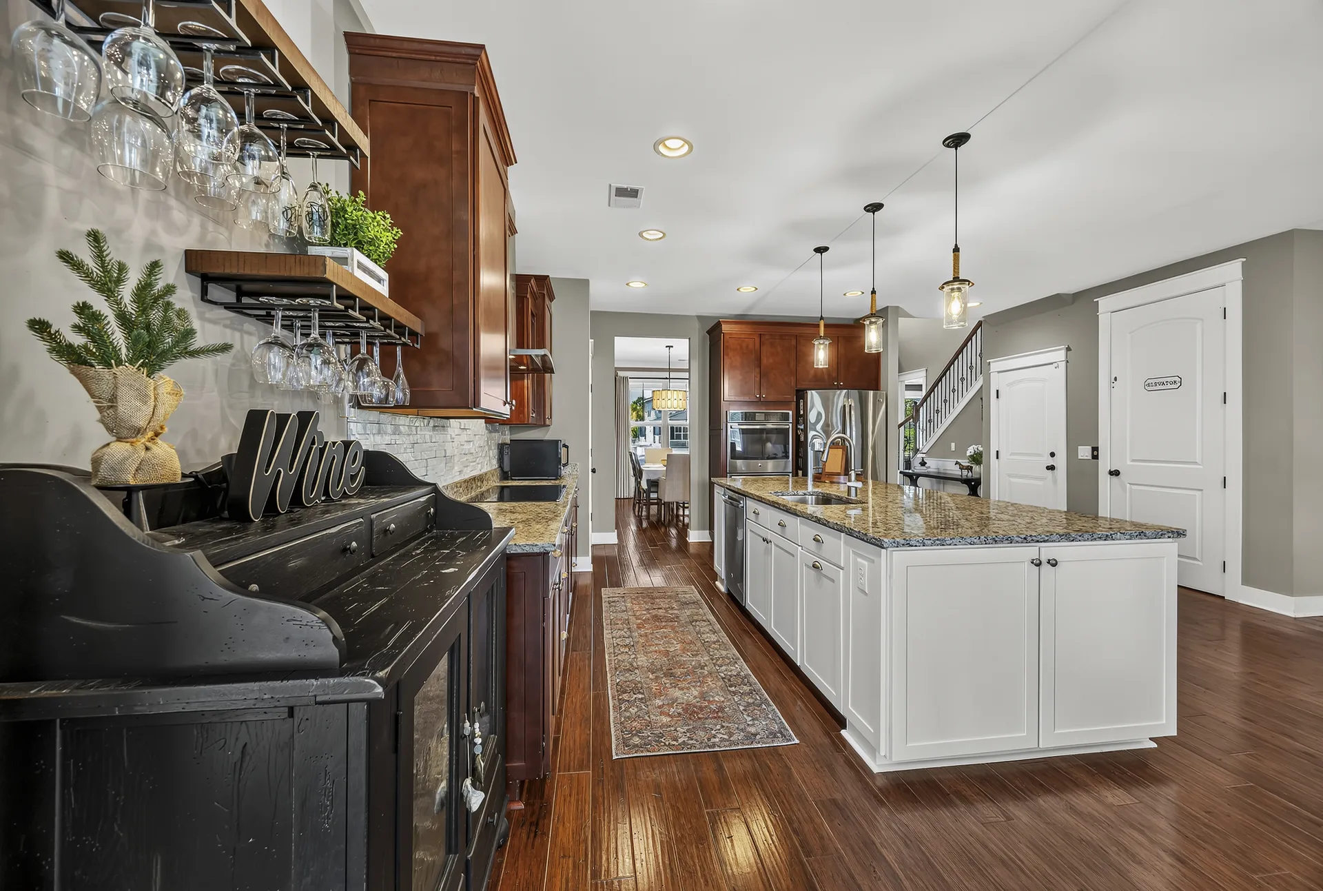 Kitchen Island with Wood Floors at 32 Hackney Pony Lane, Hilton Head Island SC