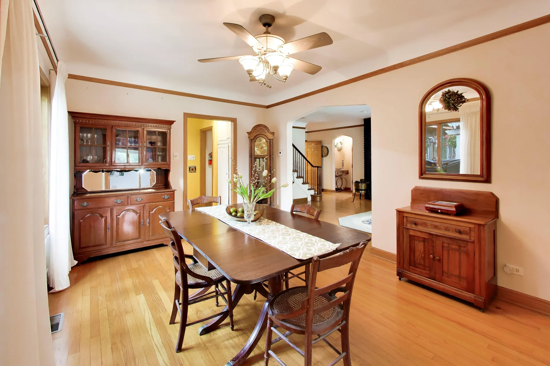 Dining room with china hutch and natural light