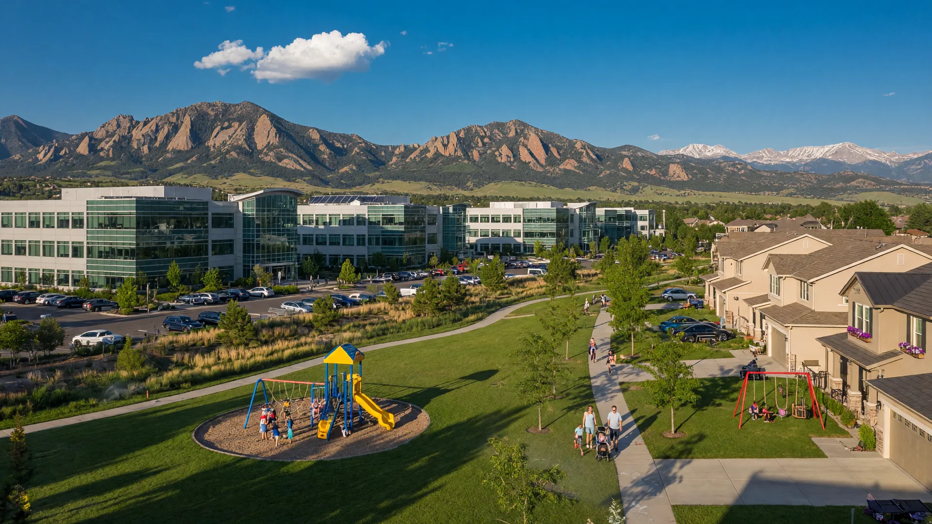 Broomfield Colorado suburban neighborhoods with mountain views