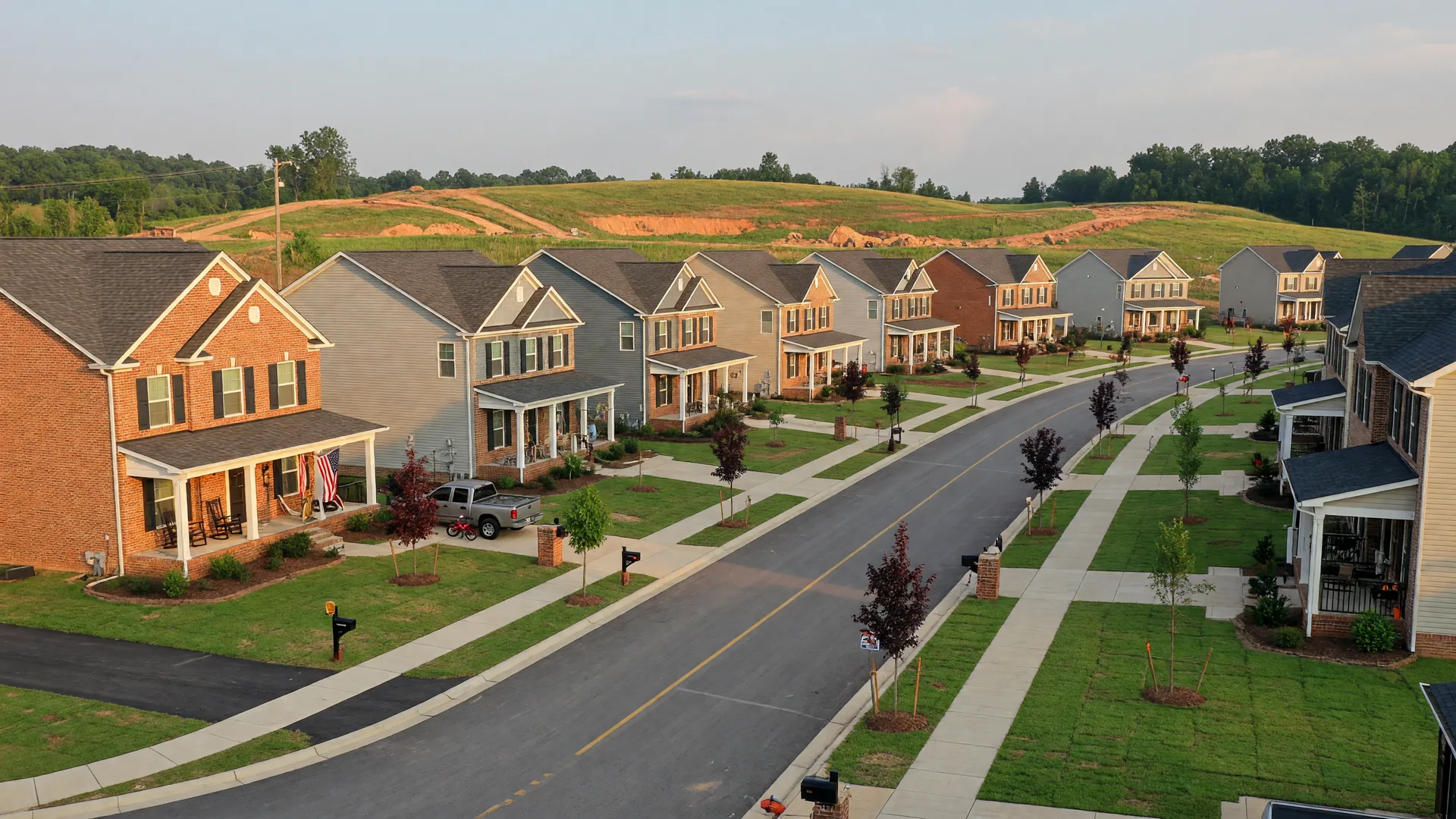 New construction traditional brick homes in a Shepherdsville, Kentucky master-planned community along the I-65 corridor