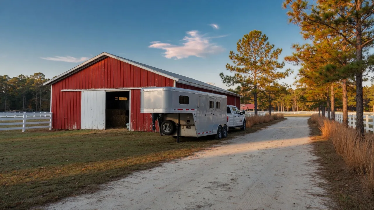 Photo: Trailer Parking and Hauling on an Aiken Horse Property: The Gates, Driveways, and Turnarounds That Make Show Season Easy — Aiken SC horse property