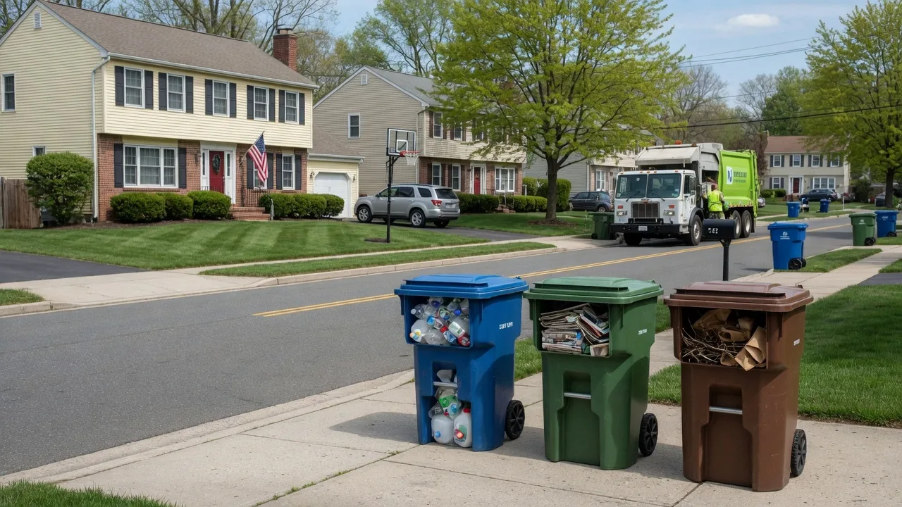 Recycling bins at the curb in a Cherry Hill neighborhood