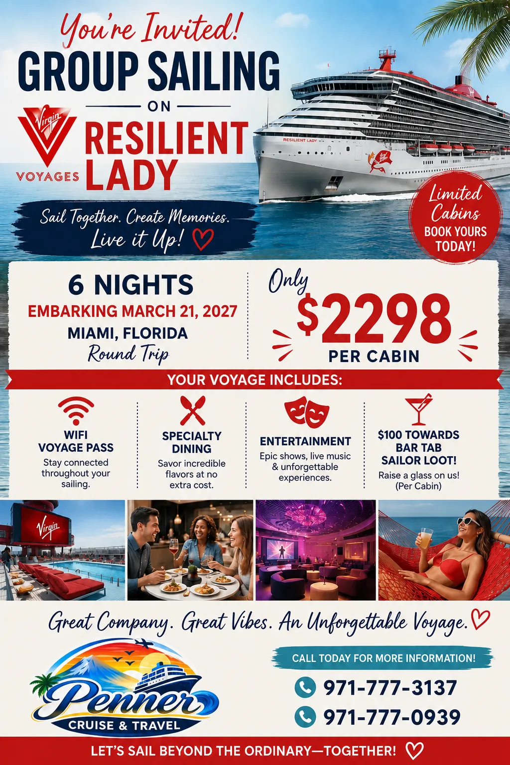 Folleto de la oferta de crucero Virgin Voyages de marzo de 2027