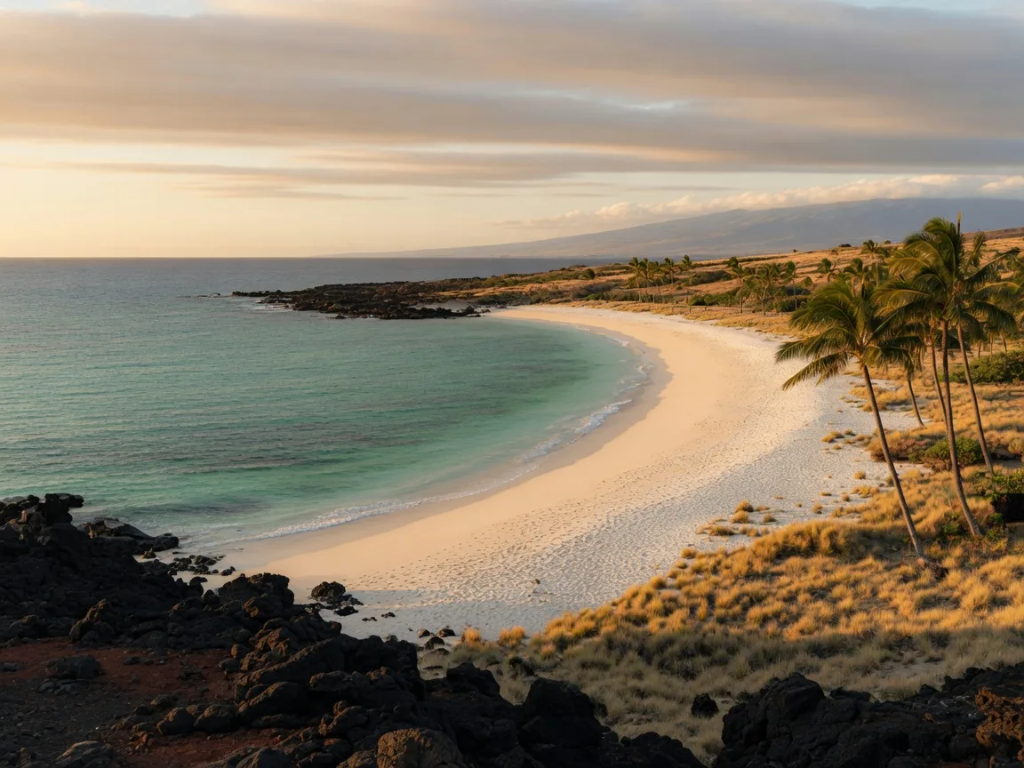 Golden sand and calm turquoise water along the Kohala Coast