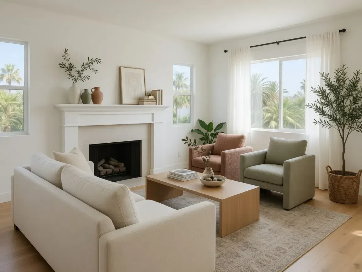 Bright staged living room ready for showings