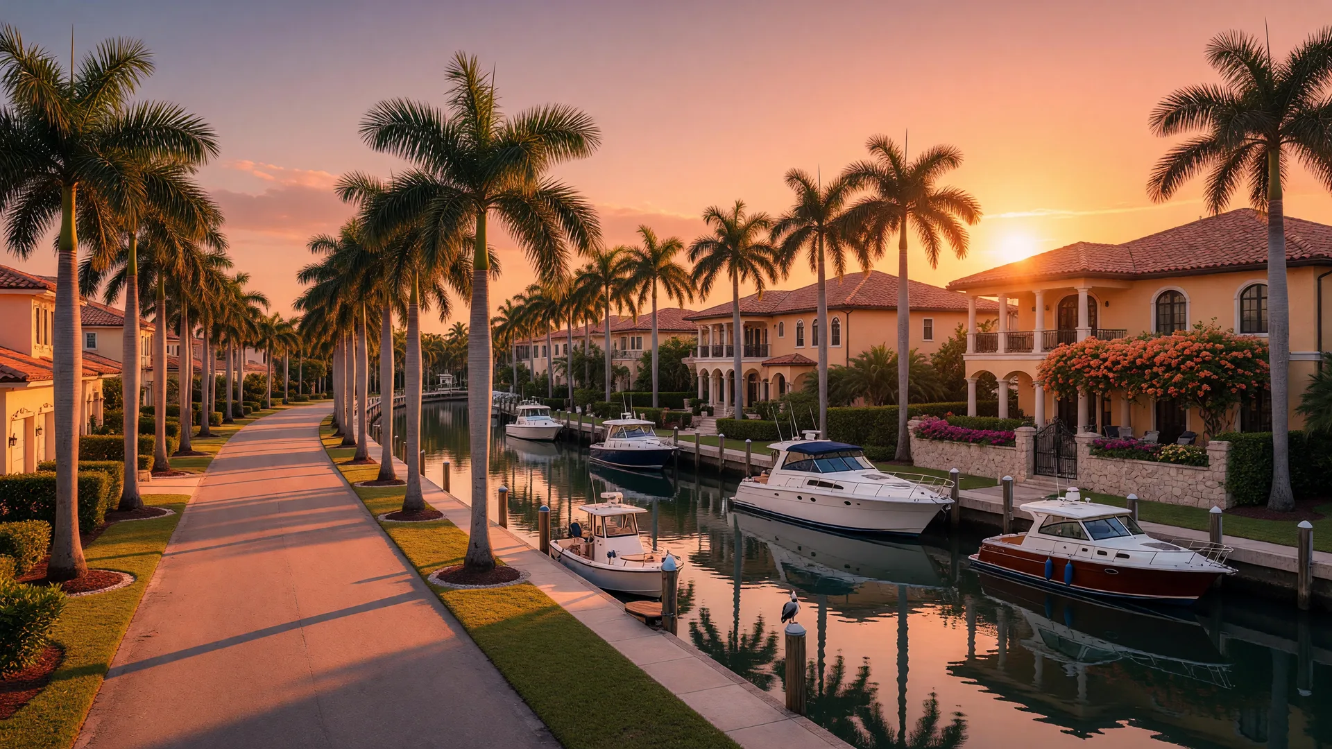 Naples, Florida waterfront community at golden hour