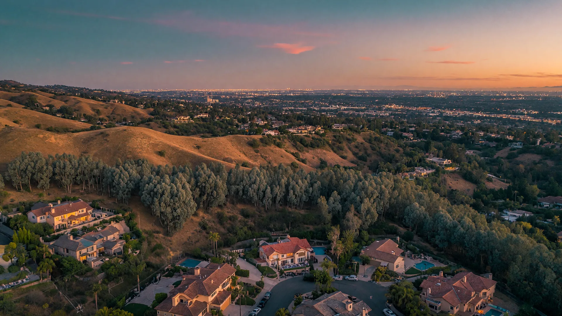Fullerton Hills neighborhood at golden hour
