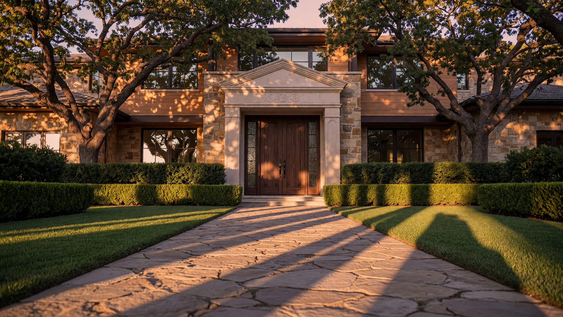 Luxury estate entrance at golden hour in Kingston Ontario