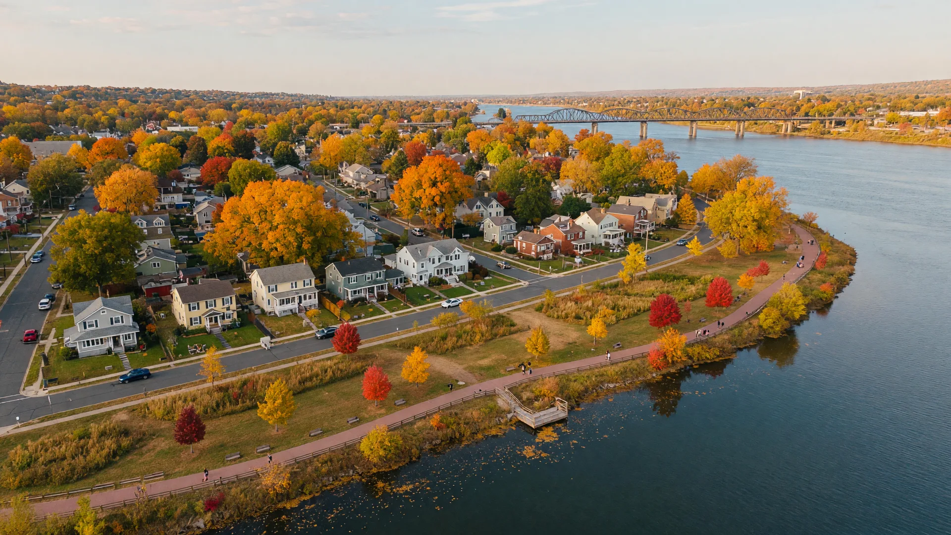 Aerial view of Palmyra NJ and the Delaware River waterfront