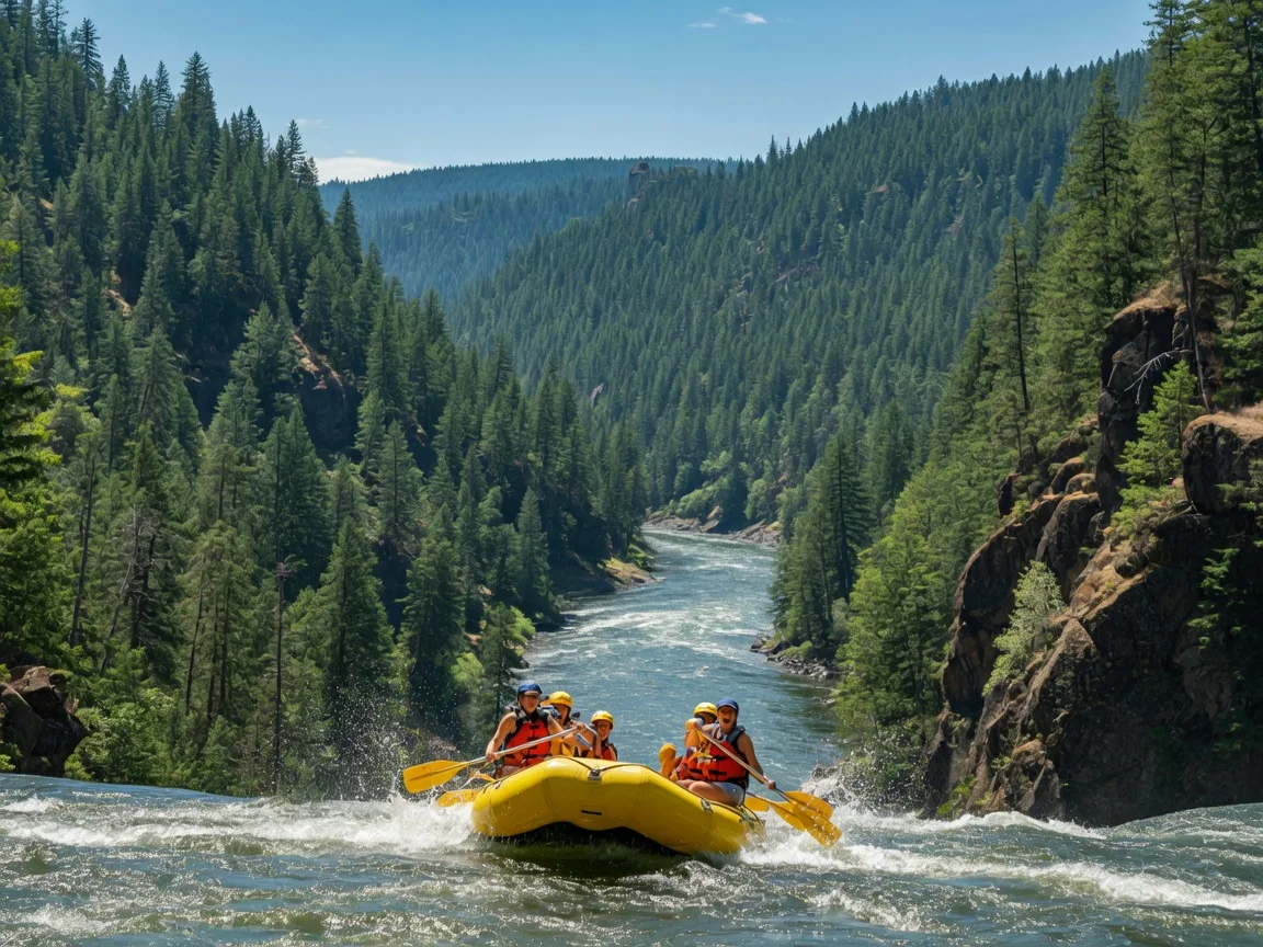 Rafting on the Rogue River on a sunny summer afternoon