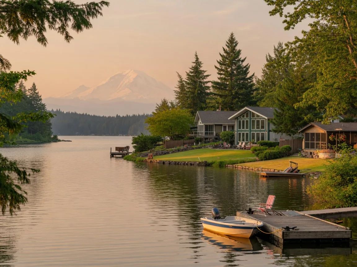 Lake Tapps in Washington at golden hour