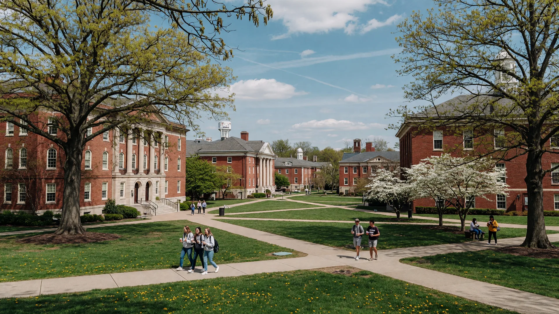 Eastern Kentucky University campus in Richmond Kentucky with red brick buildings and green lawns