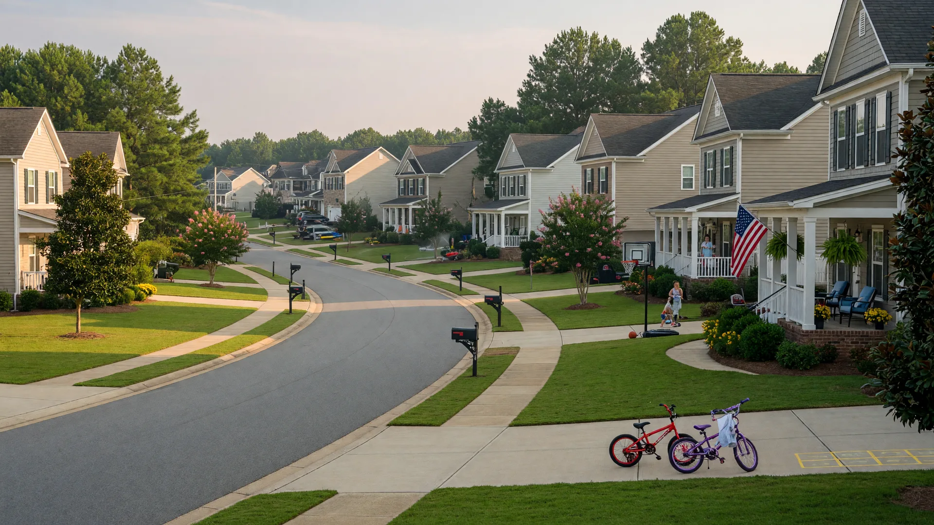 Family-friendly newer homes on a landscaped street in Huntersville NC near Lake Norman