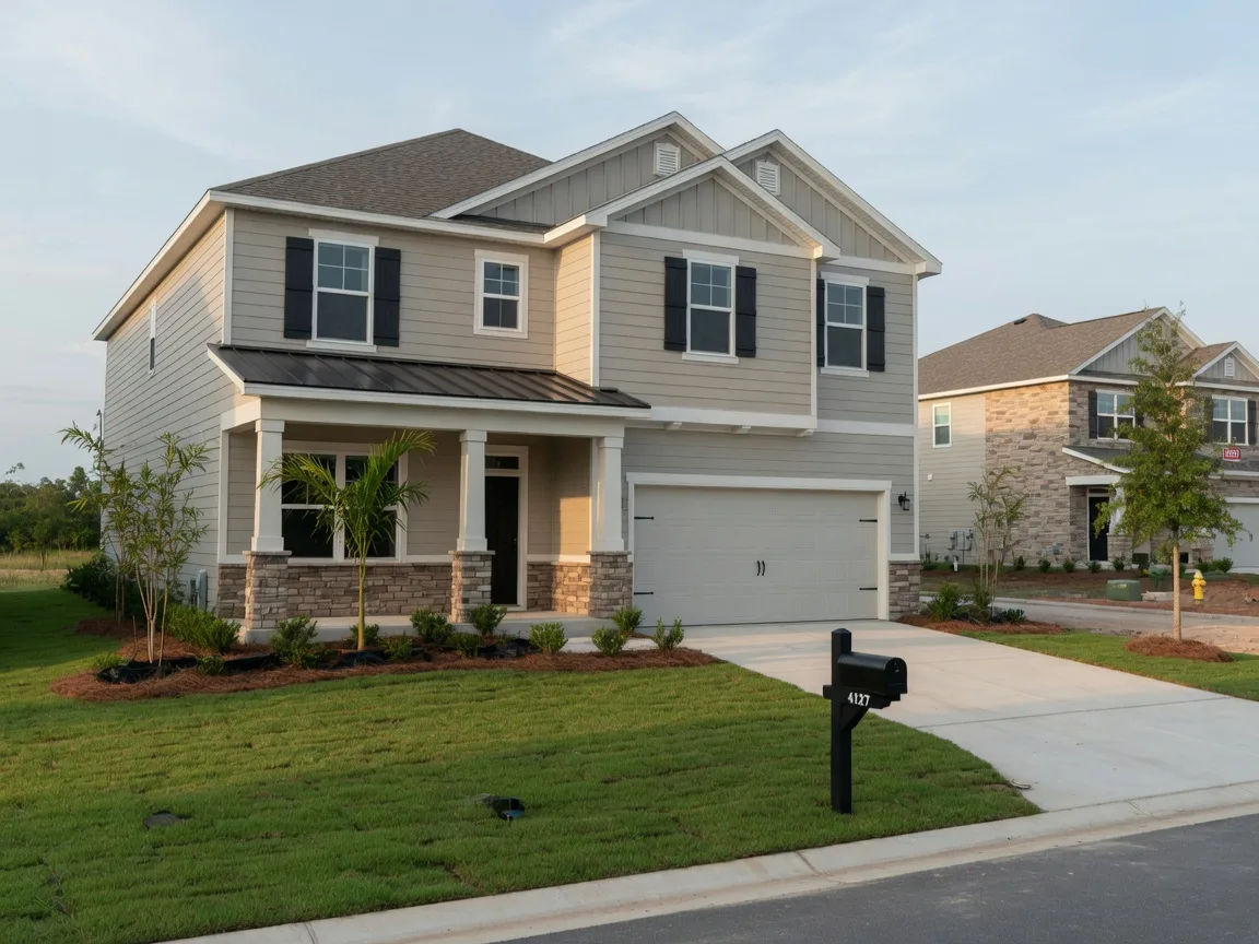A modern two-story DR Horton single-family home in a Polk County new-construction community