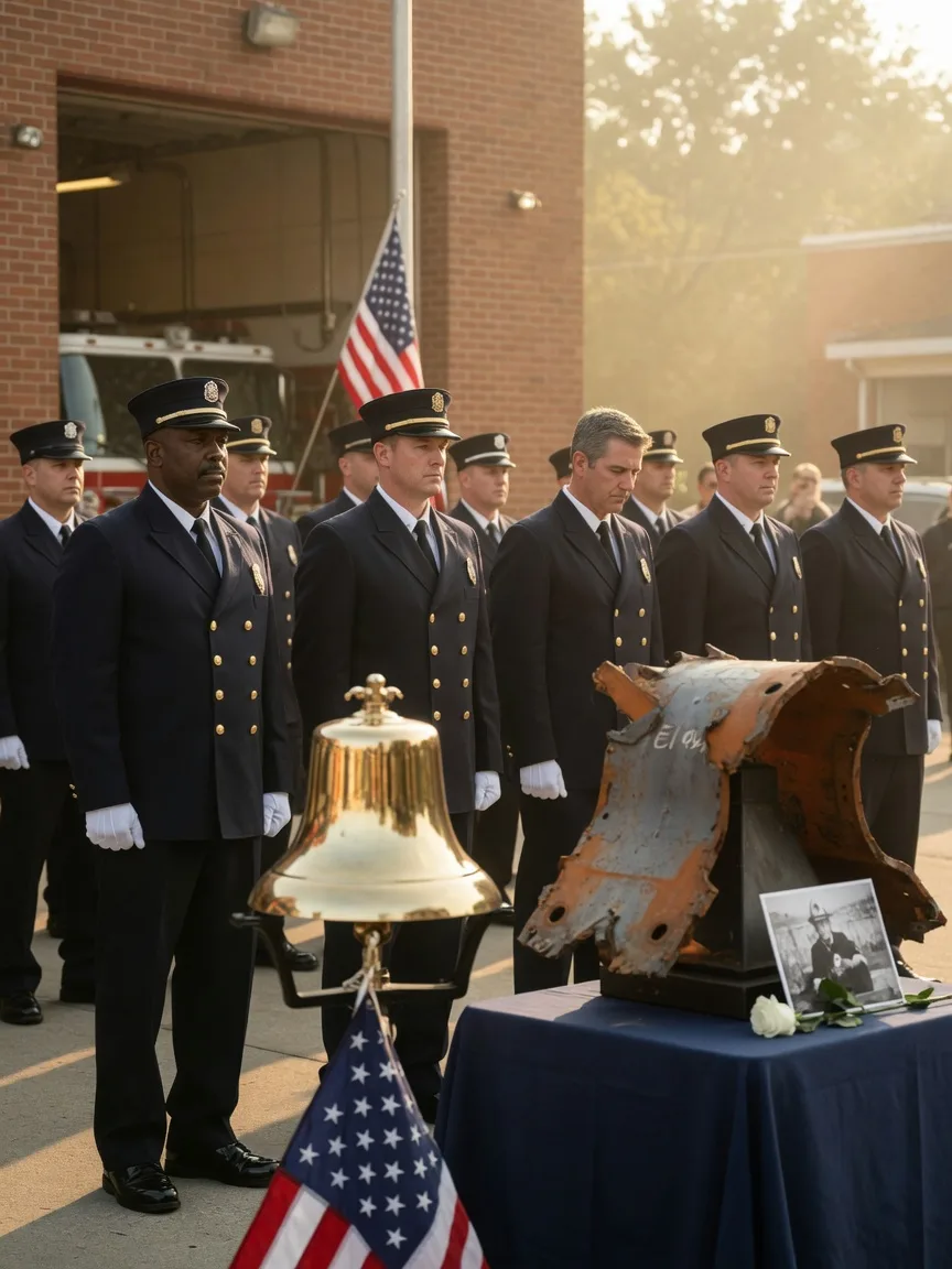 The Las Vegas Fire & Rescue September 11 memorial at Fire Station 5 with the Tolling of the Bells and World Trade Center steel