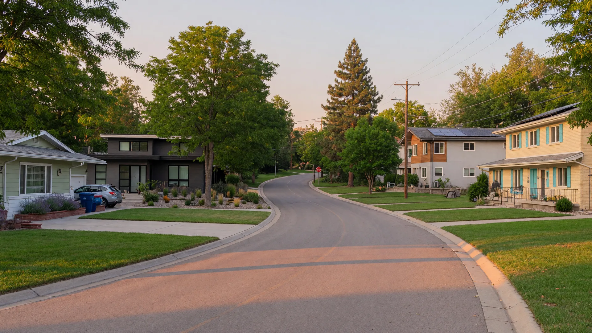 A low-traffic Boise neighborhood street on a late afternoon