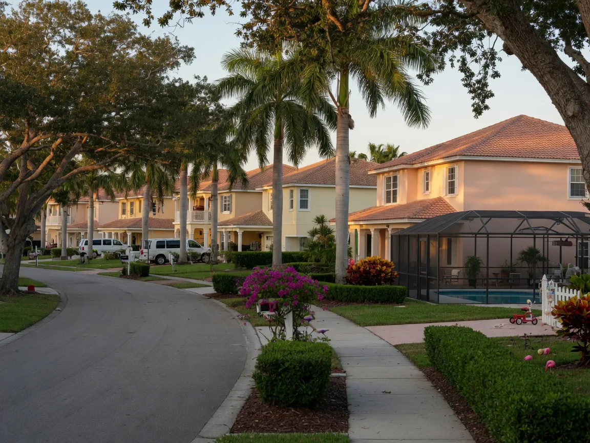 Residential street with Florida-style homes in the Gateway community of Fort Myers