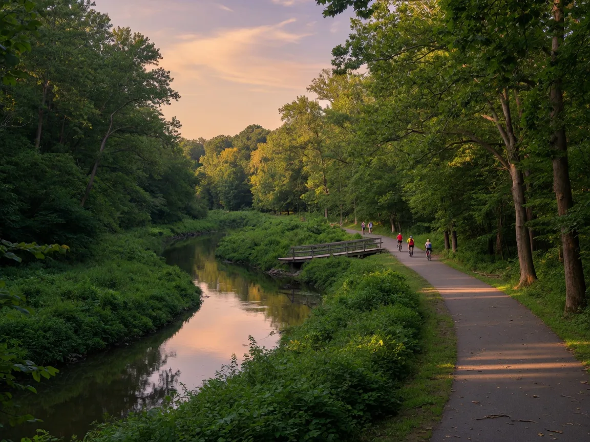 Pennypack Creek winding through the wooded banks of Pennypack Park on Rhawnhurst's northern border