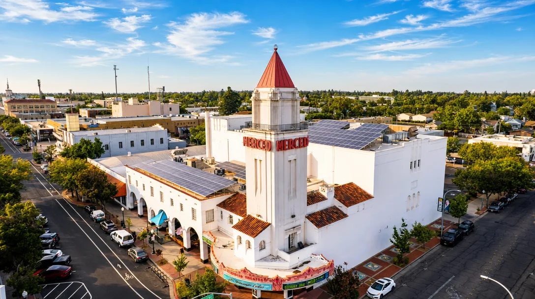 Aerial view of Merced, California, captured from above