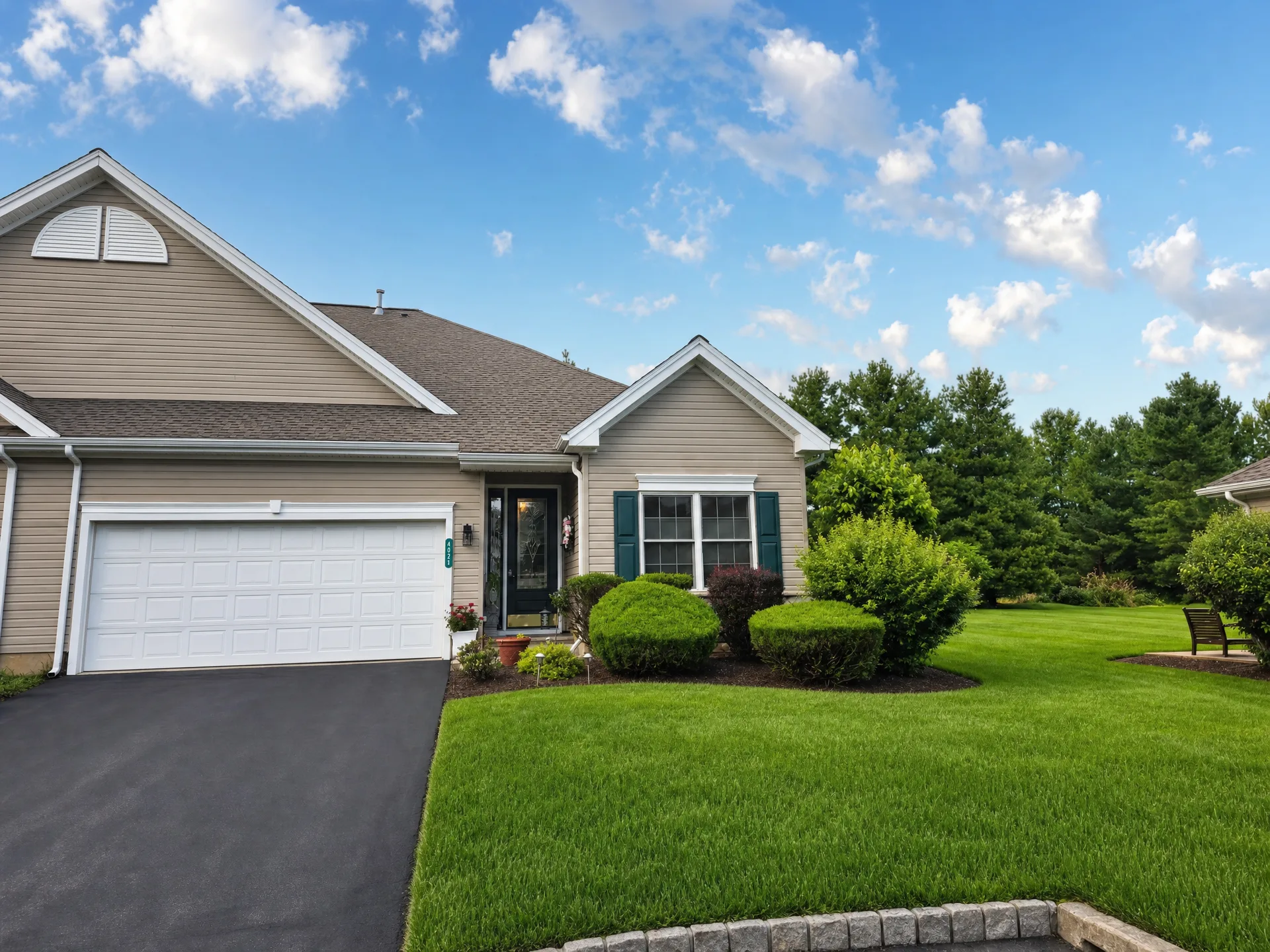 Front exterior of 4021 Pine Hurst Drive, a two-bedroom condominium with an attached garage in Willow Green, Northampton, PA