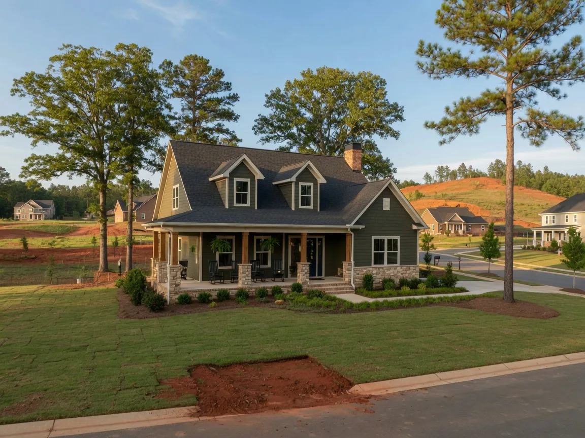 New construction homes in a master-planned community in Holly Springs, North Carolina with traditional and craftsman architecture