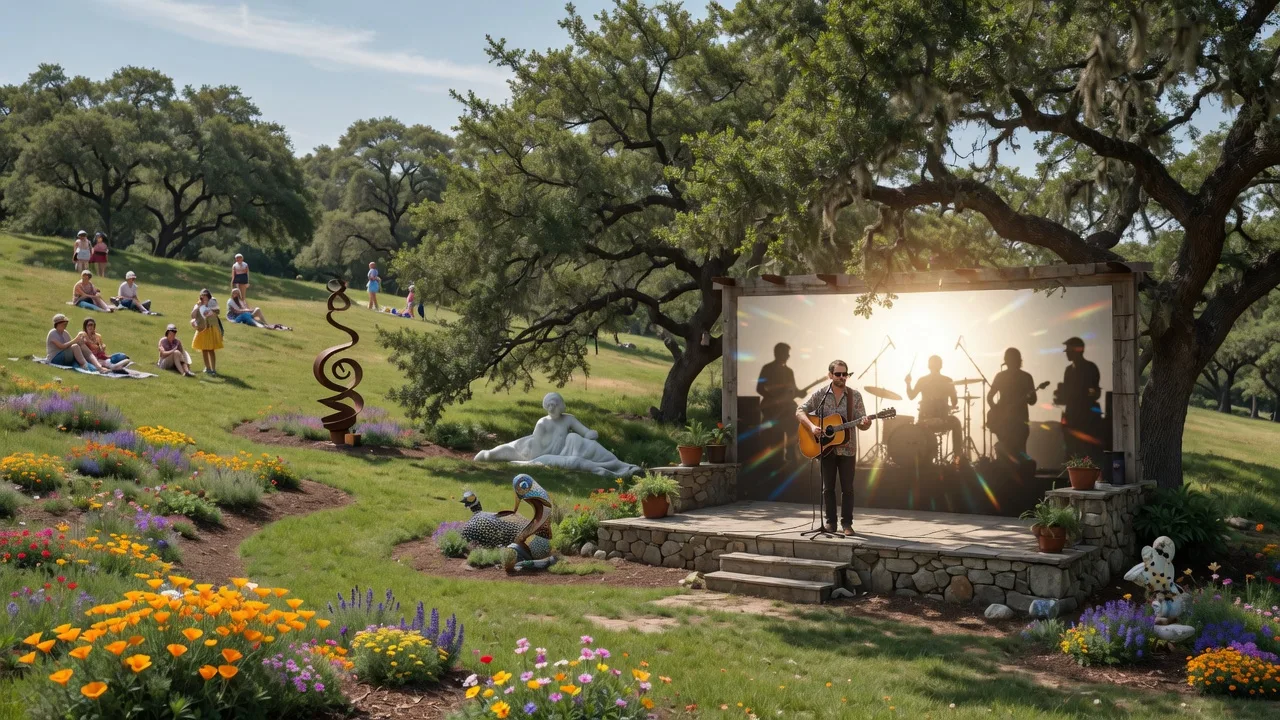 Outdoor garden amphitheater concert at EmilyAnn Theatre in Wimberley