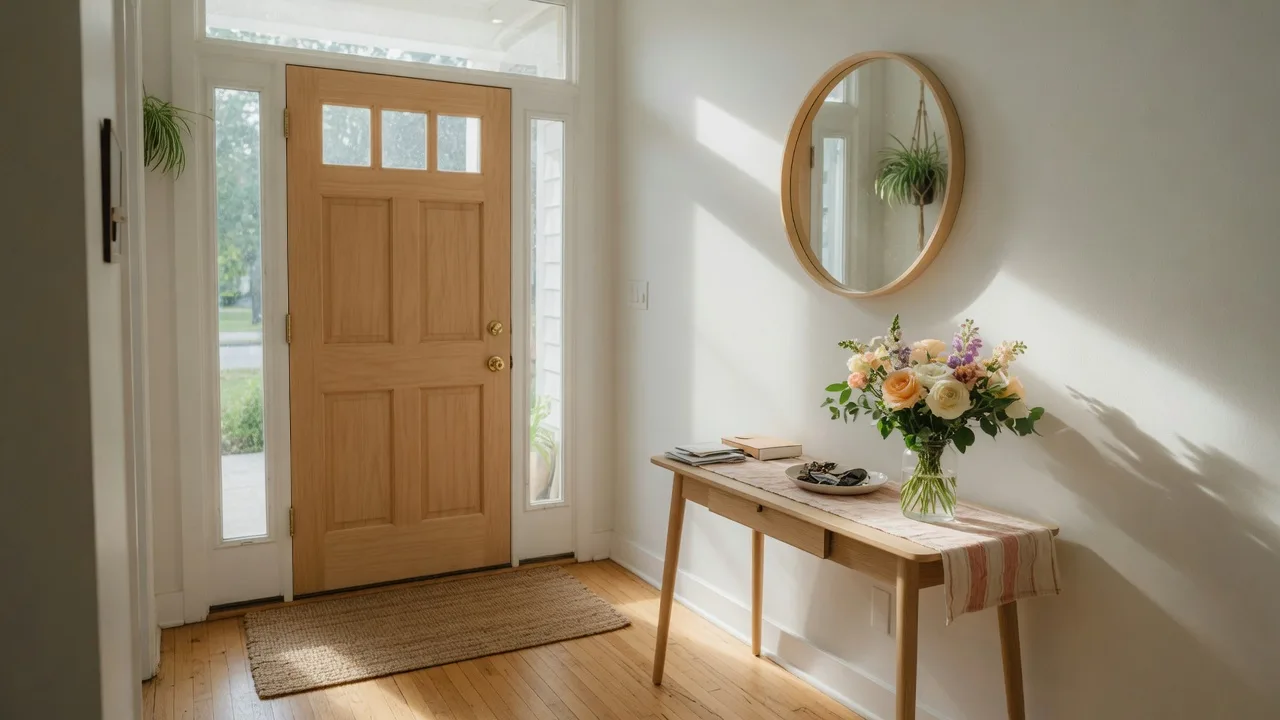 A warm, welcoming entryway in a home that fits a first-time buyer