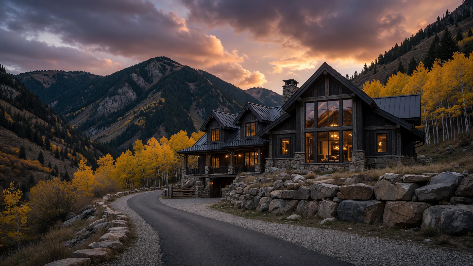 Mountain estate at the mouth of American Fork Canyon in Alpine, Utah at golden hour
