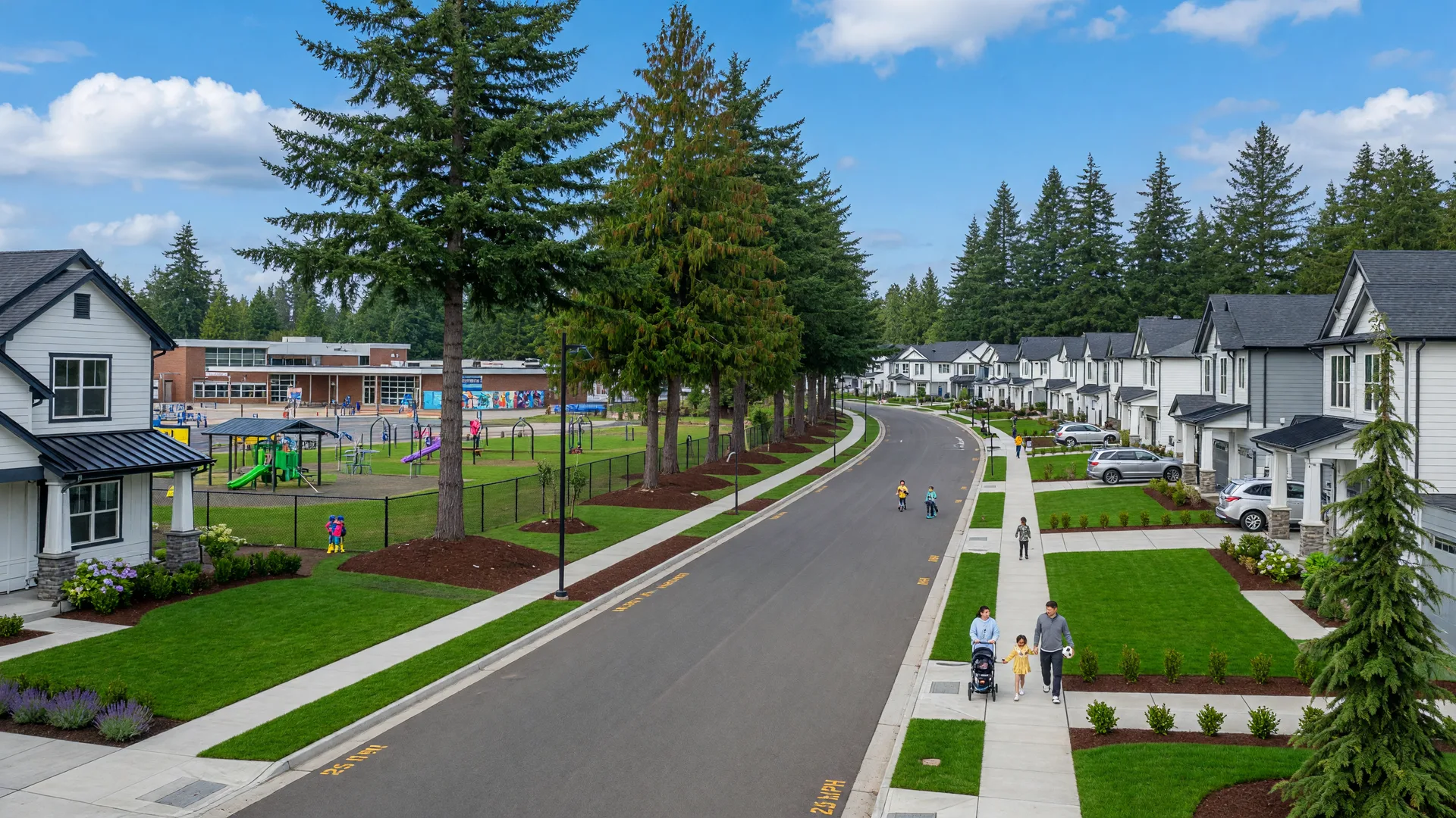 Modern homes and tree-lined streets in the Bethany neighborhood of Beaverton