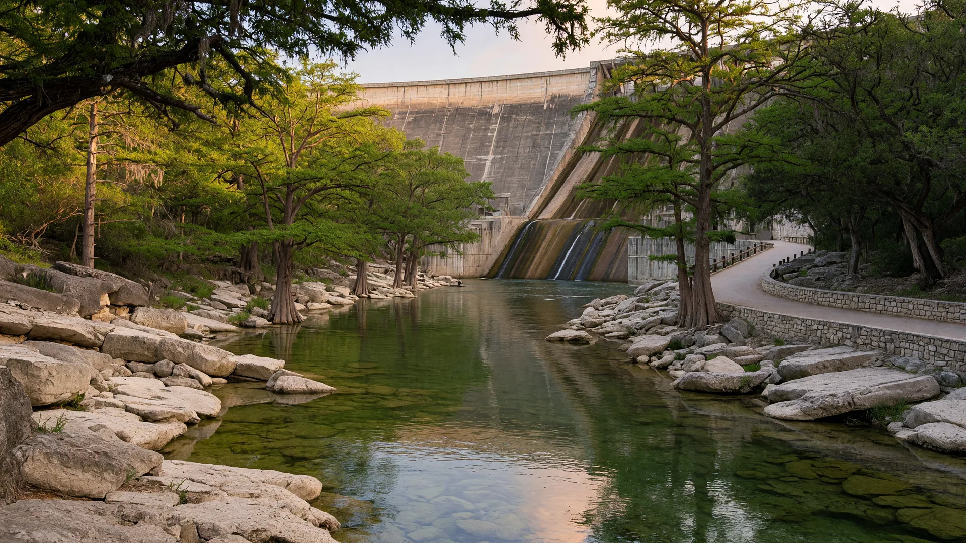 The Guadalupe River flowing below Canyon Dam near Canyon Lake, Texas