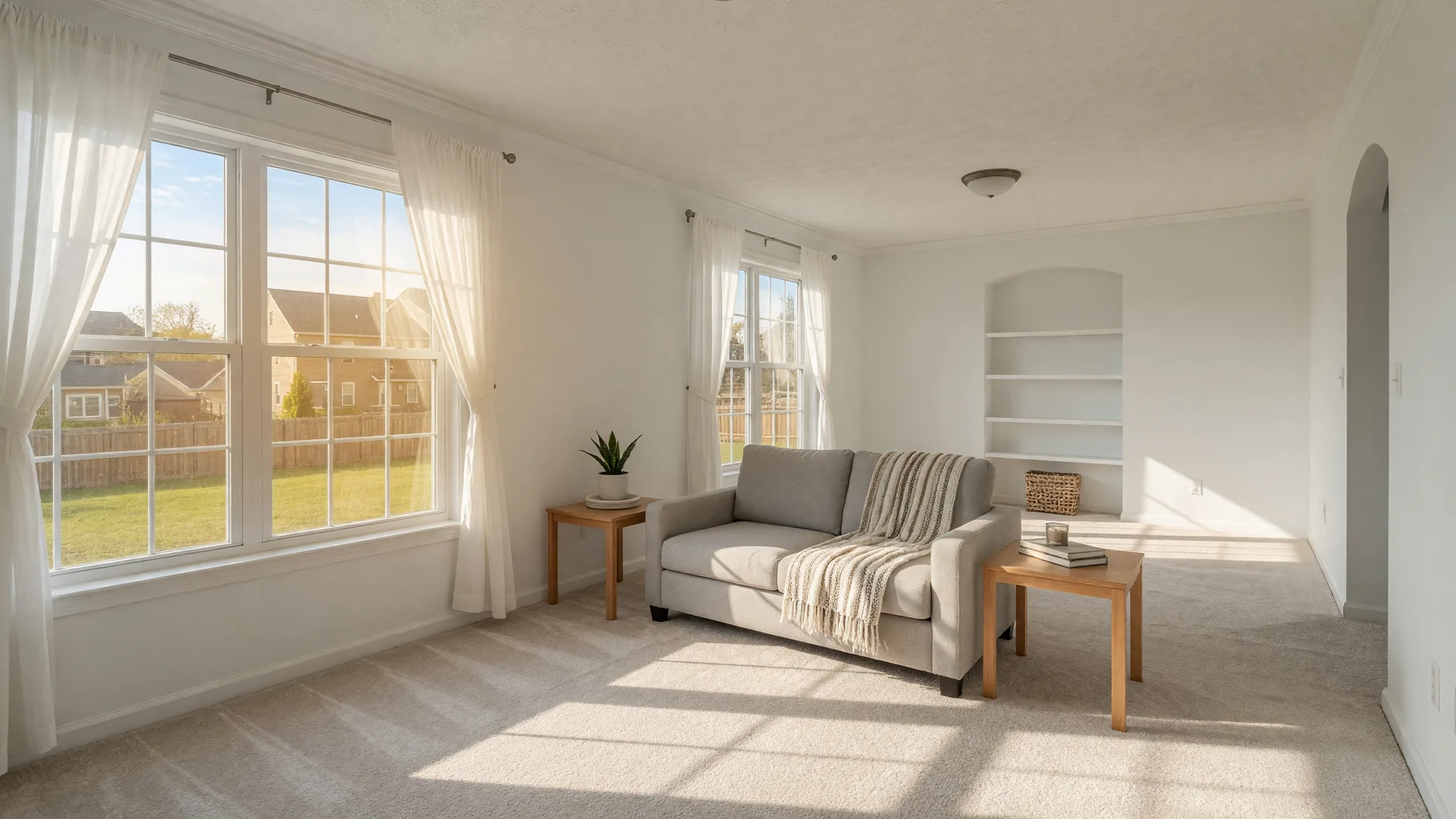 Bright, decluttered living room prepared for listing photos in a Cincinnati-area home