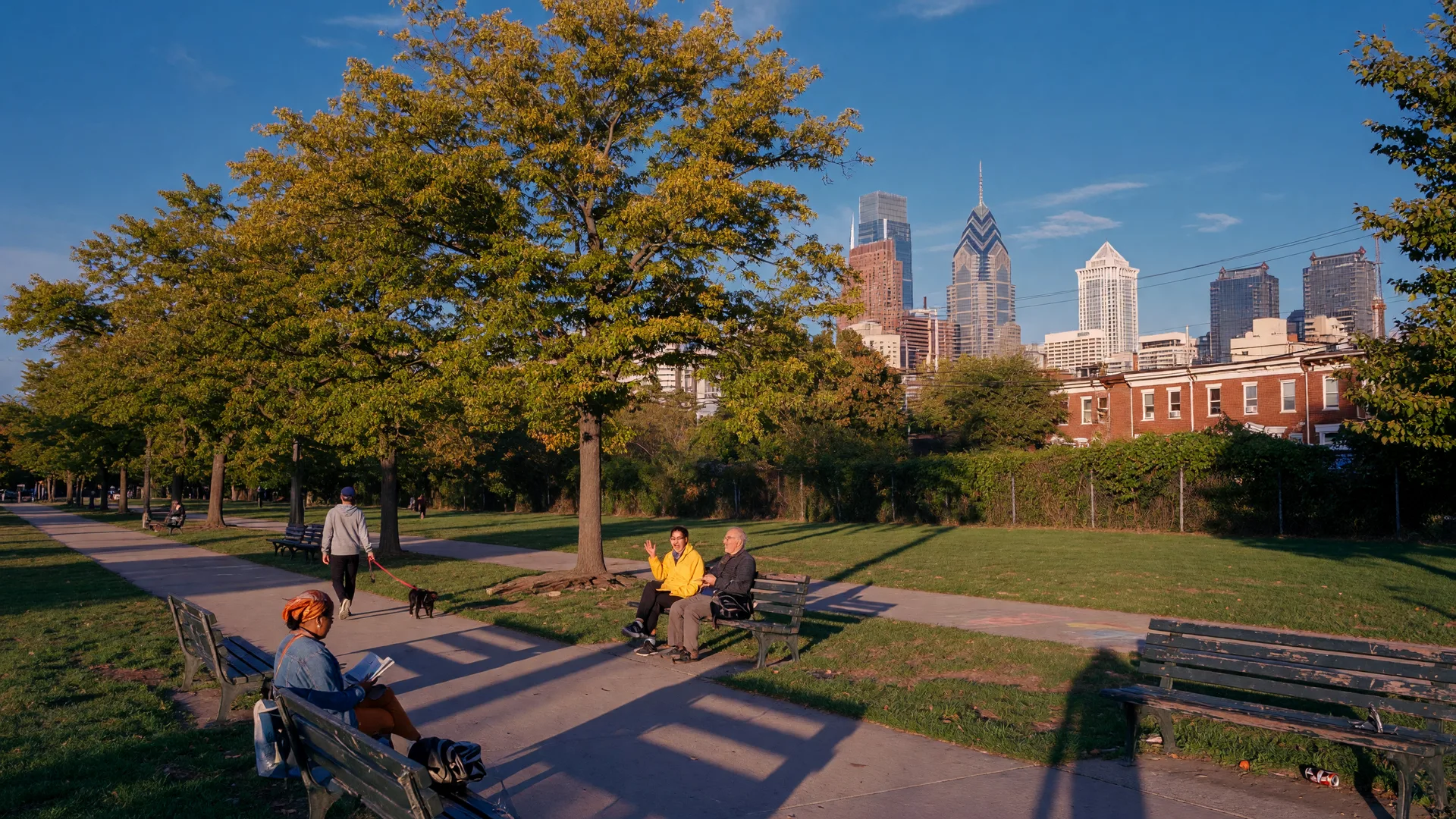Drexel Park in Powelton Village with skyline views and green space