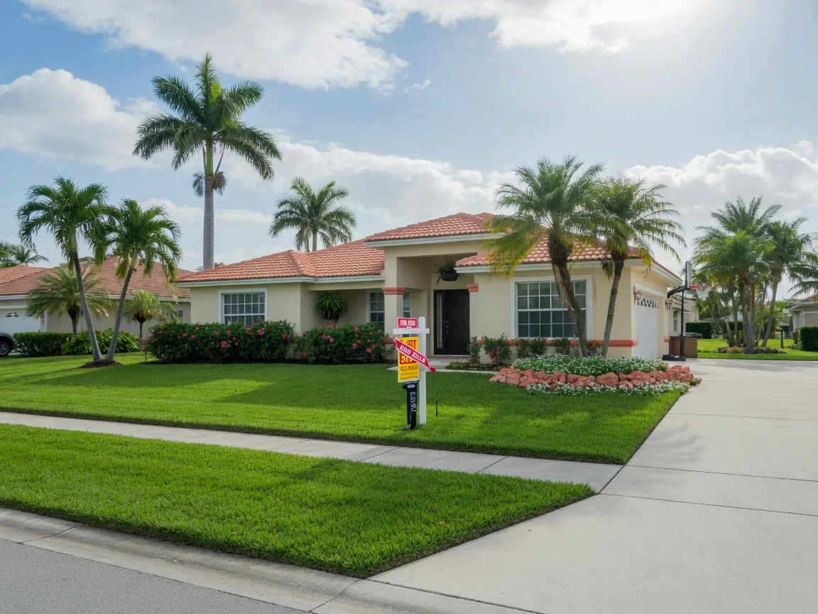 Modern suburban South Florida home with Just Sold sign representing home valuation and market value