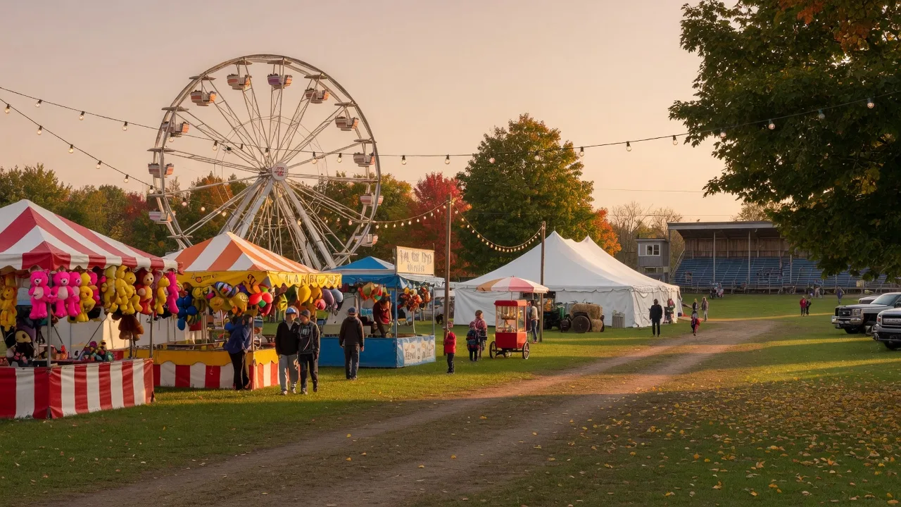 Midway and Ferris wheel at the Warkworth Fall Fair on a mid-September evening