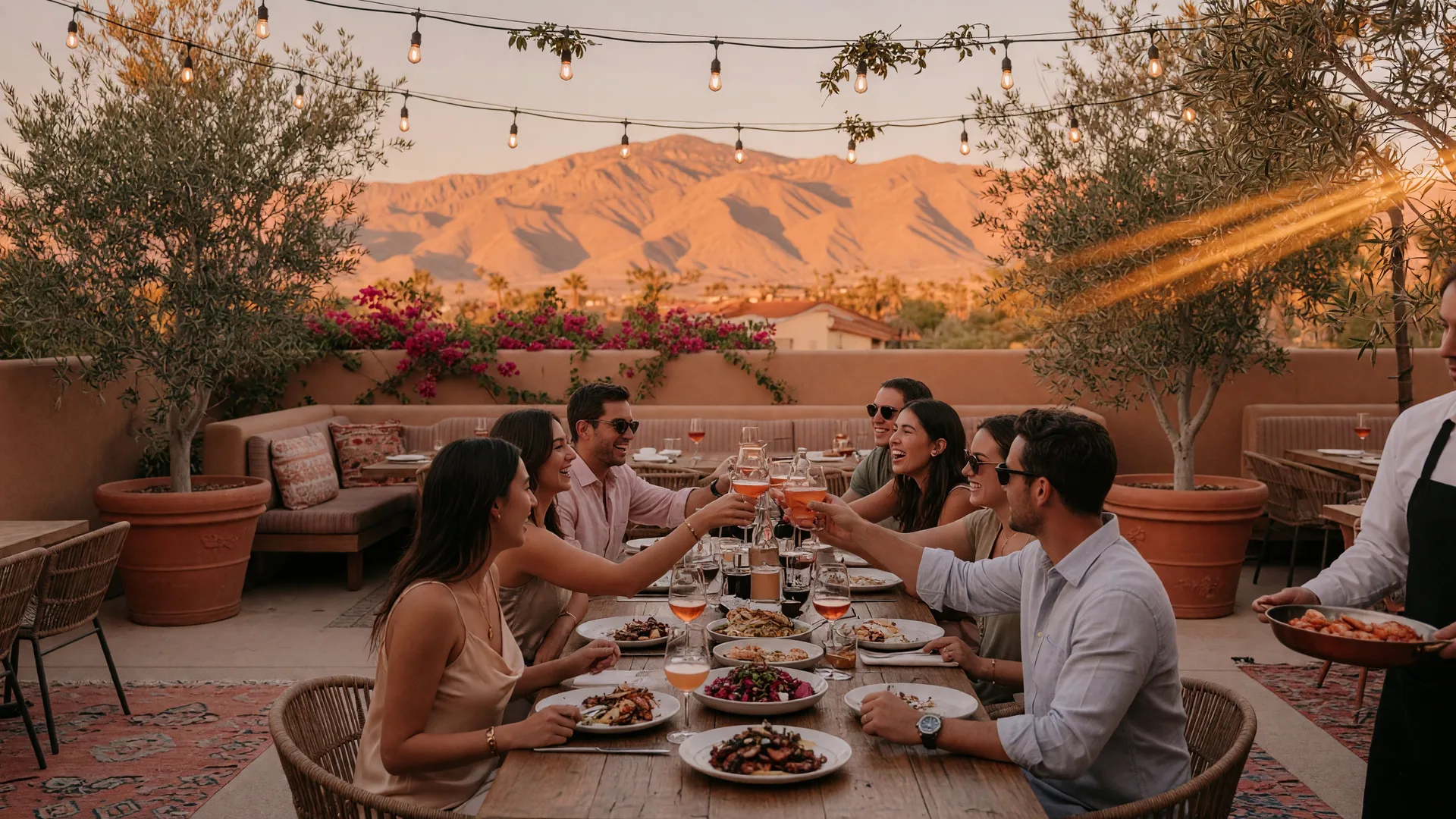 Alfresco dining scene in Summerlin, Las Vegas at golden hour