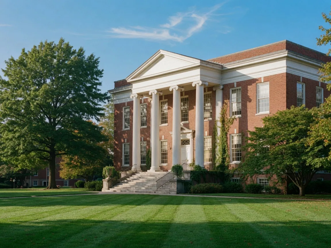 A classic red-brick school building with white columns