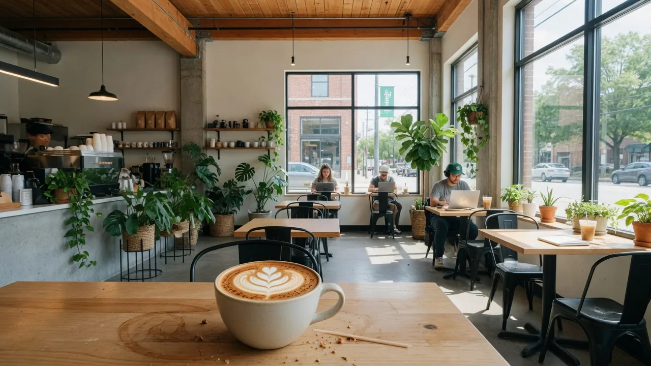 A modern coffee shop interior in Raleigh representing the local culture