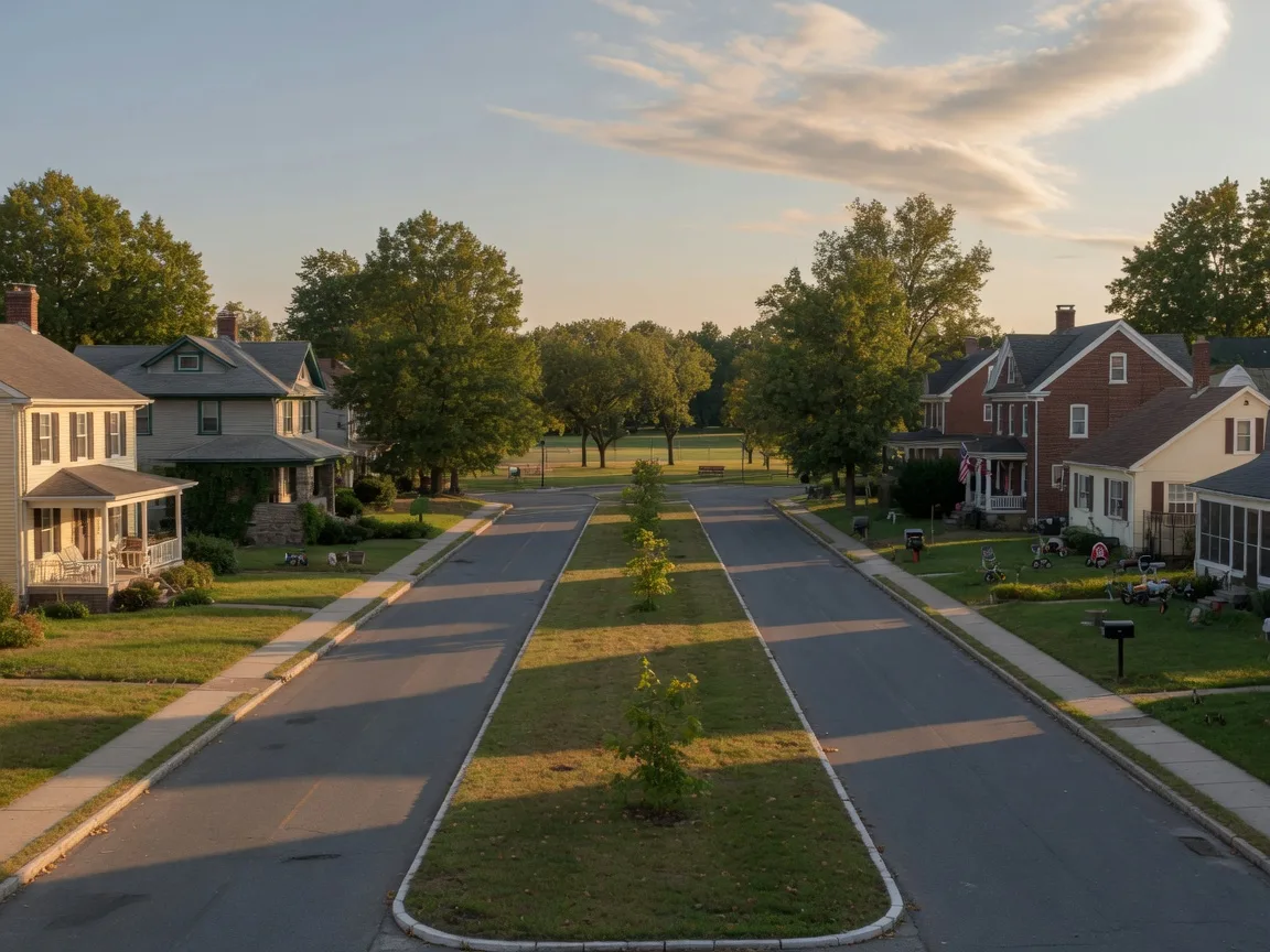 Residential street in Willow Grove, Pennsylvania with 1940s colonial and bungalow homes under mature trees