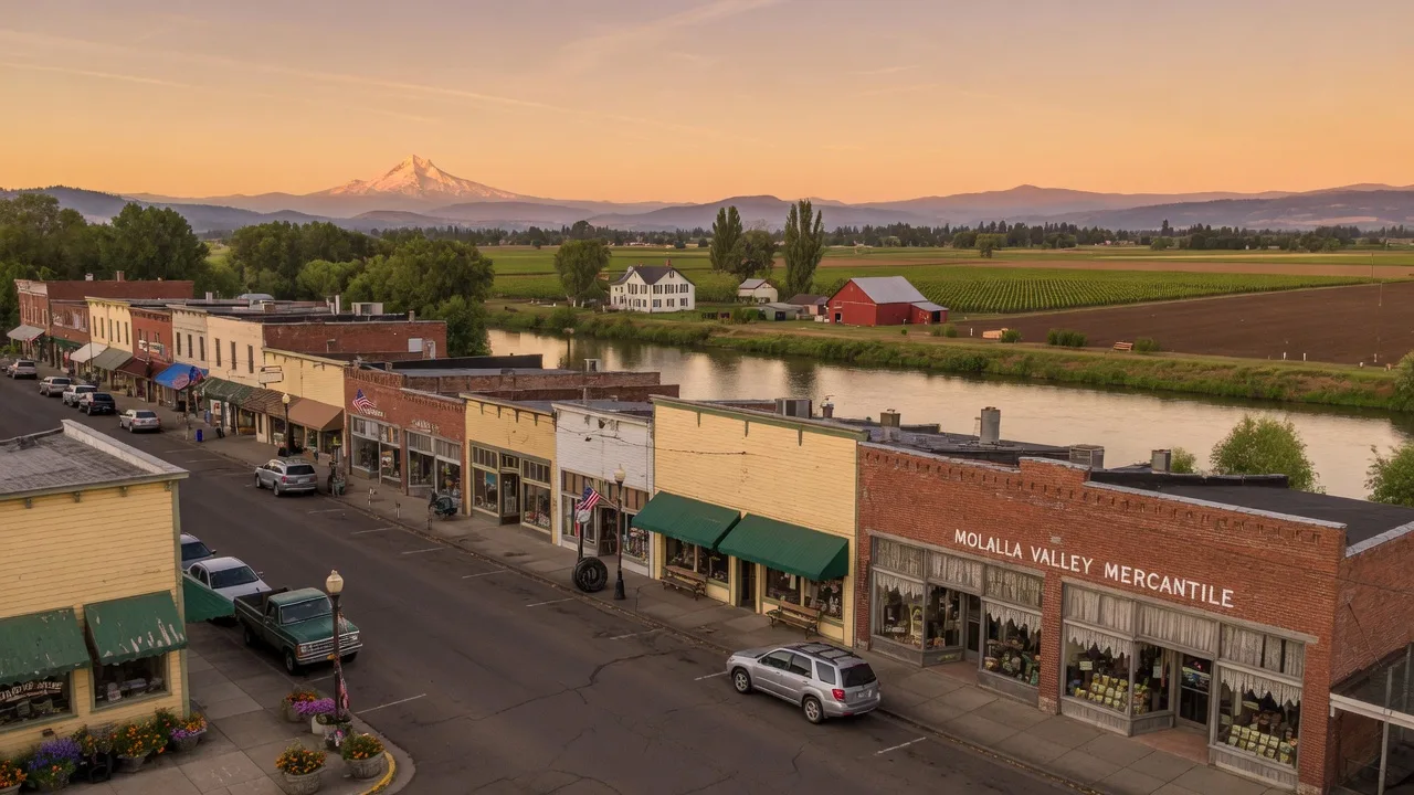 Historic downtown Canby with charming small-town character and Molalla River views