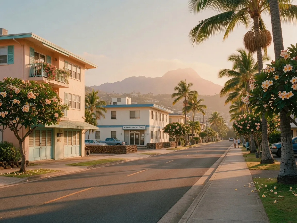 Palm-lined street near the Aloha Stem Cell clinic in Honolulu