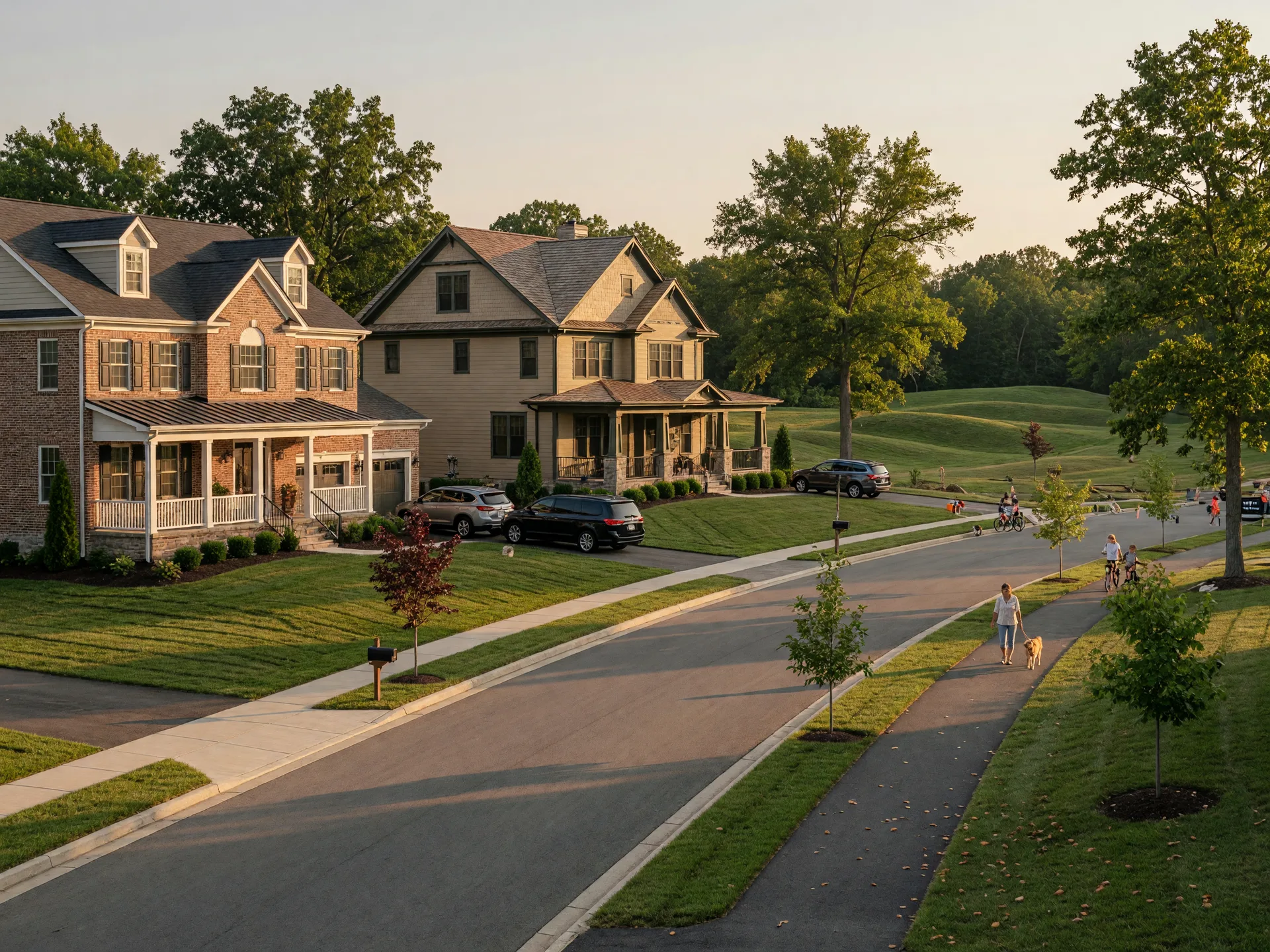 Premium new construction traditional and craftsman homes in Powell Ohio with tree-lined streets