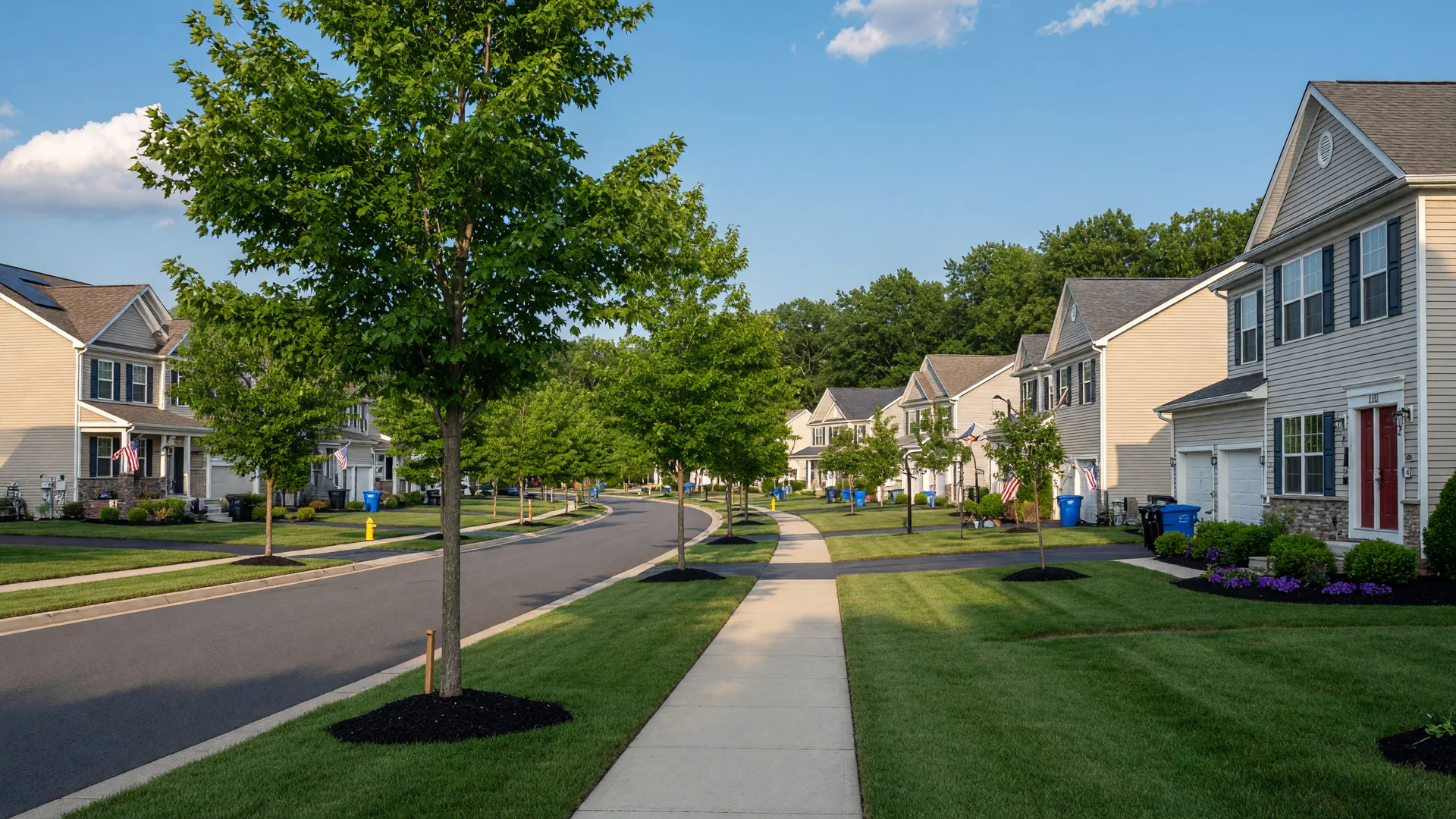 Modern suburban residential street in Robbinsville Township, New Jersey