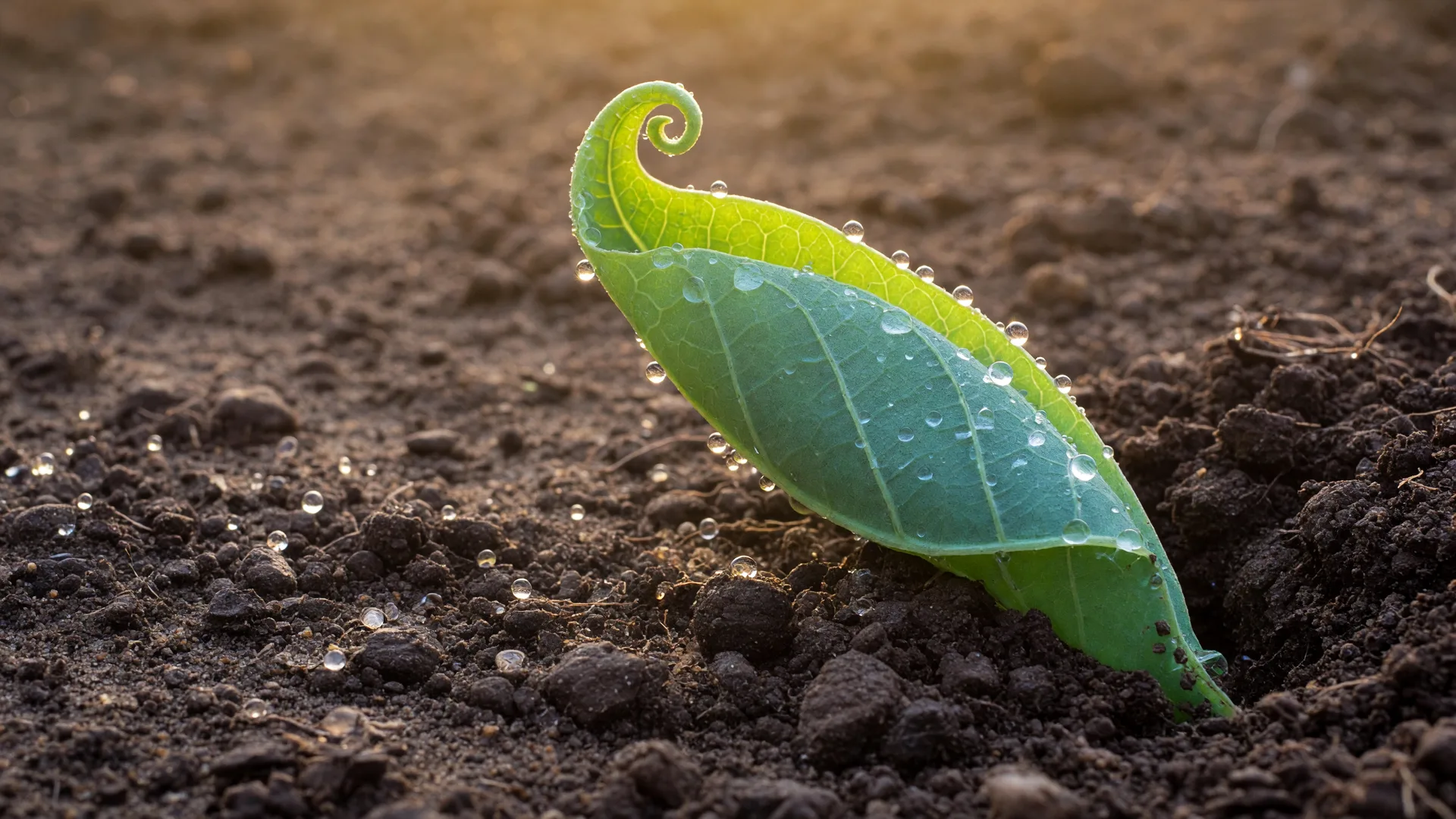 A tender green leaf unfurling in golden morning light, symbolizing gradual healing over time