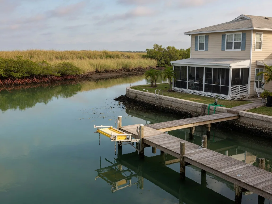 A private dock with a boat lift on the Intracoastal Waterway in Ponte Vedra Beach, Florida