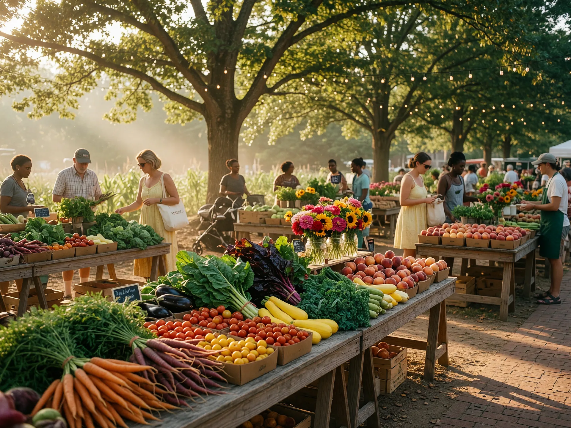 Vibrant scene from the Raleigh Farmers Market with fresh local produce